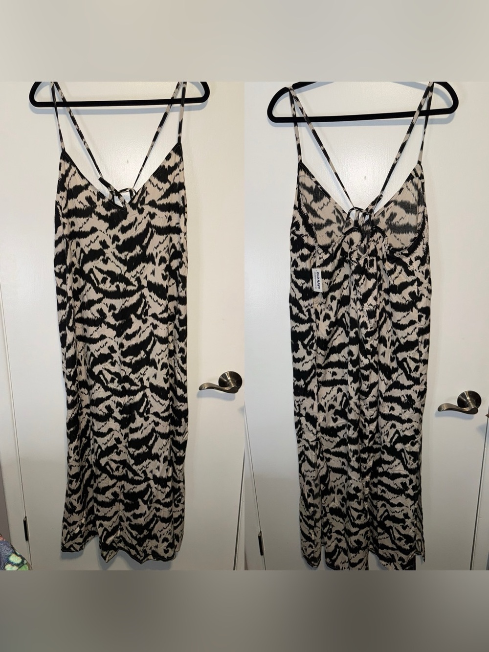 Old Navy Black and Cream Animal-Print Slip Midi Dress